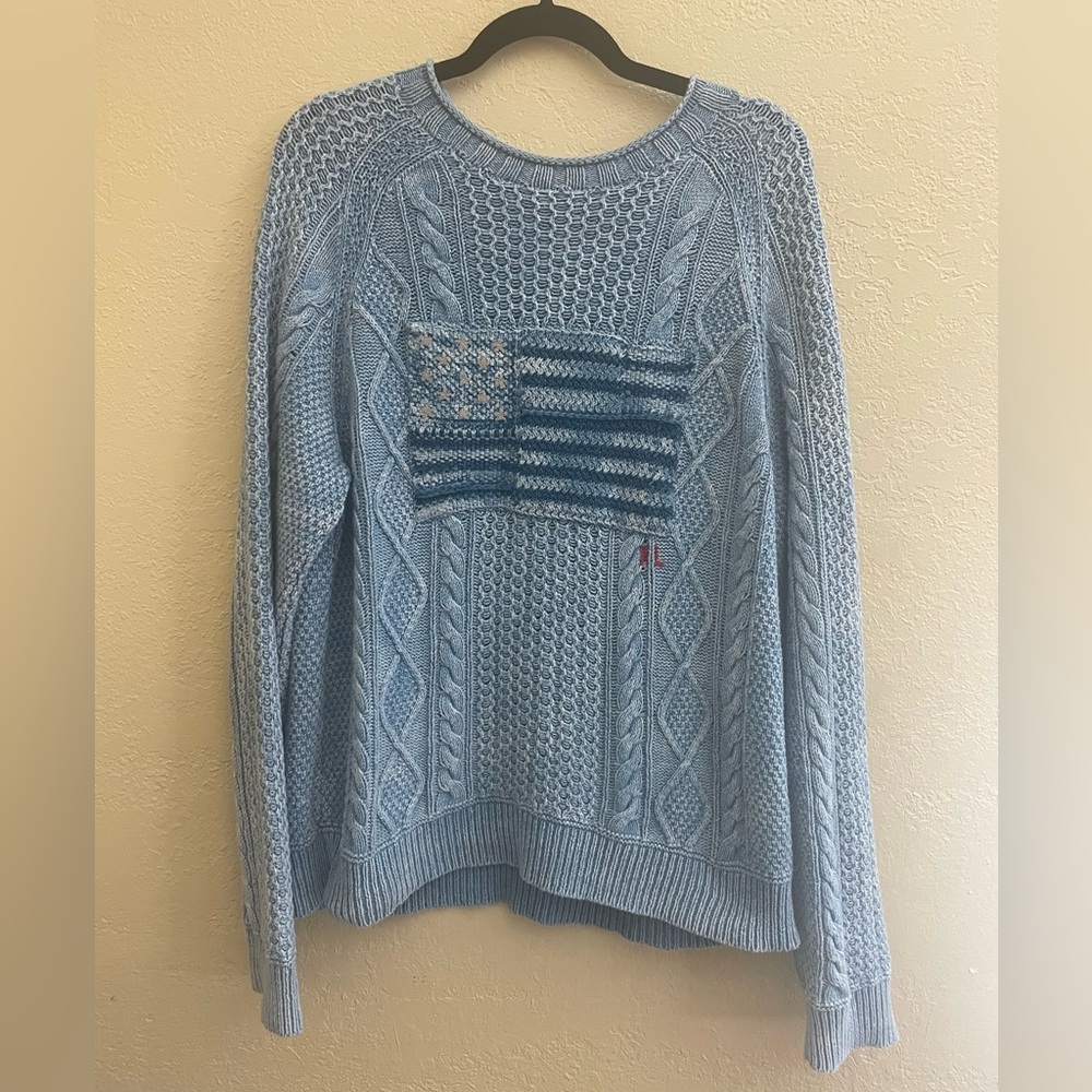 Ralph Lauren Men's Blue American Flag Cable Knit Sweater L